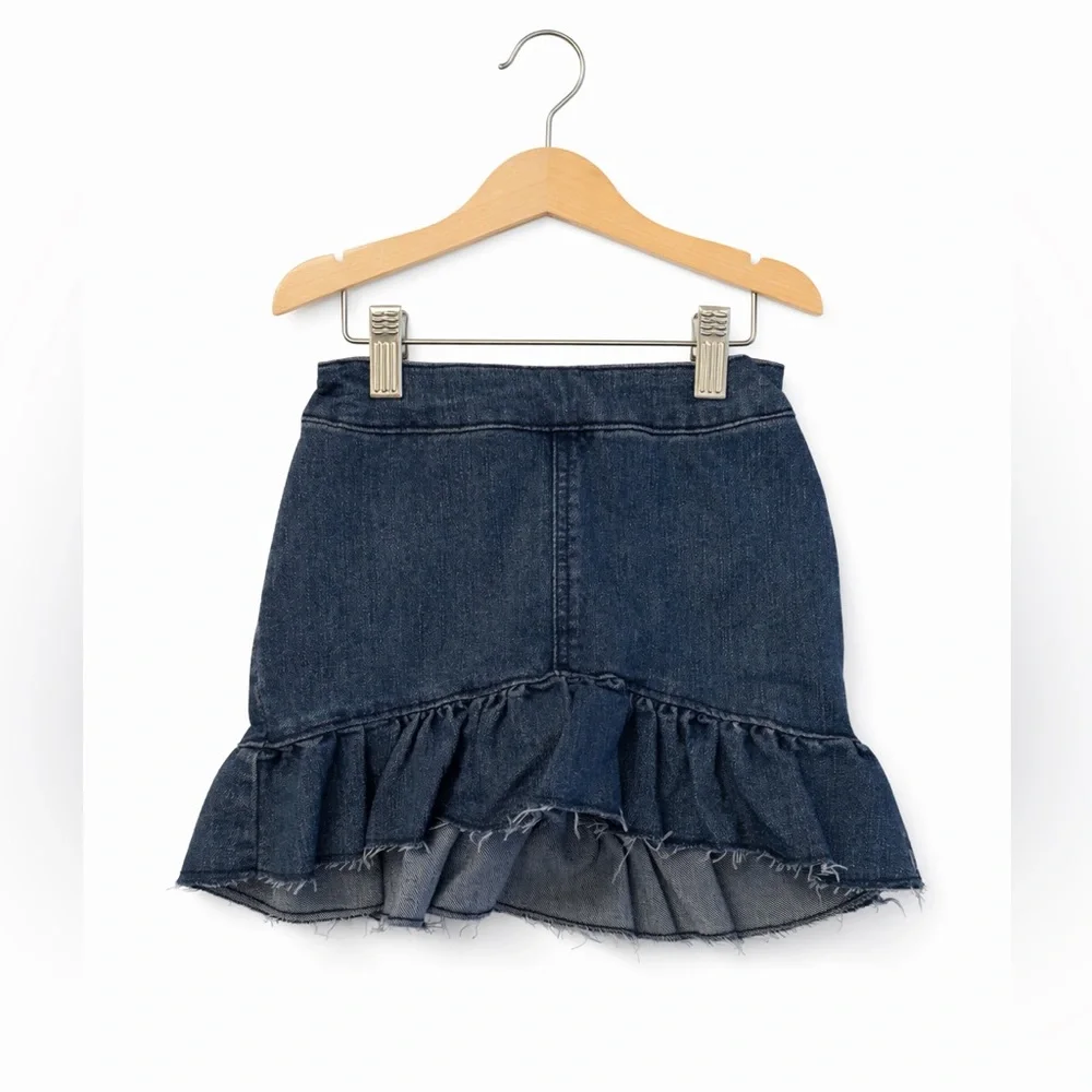 Cat & Jack Denim Ruffle Skirt Raw Hem Layered Girls XS 4/5 Trendy Boho
